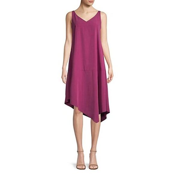 EILEEN FISHER Tencel Asymmetric Hem Midi Tank Dress Pink V Neck Womens Medium - Picture 8 of 8